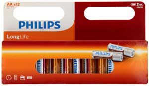 12 stk. Philips AA LongLife batteri 12 stk. Philips AA LongLife batteri